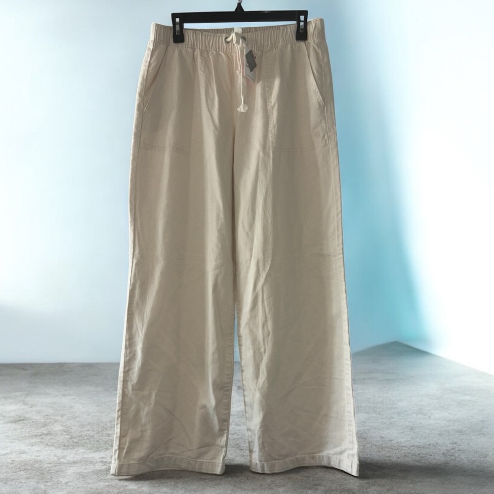 Roxy Light Beige Cream Wide Leg Palazzo Drawstring Pull On Boho Pants Size L